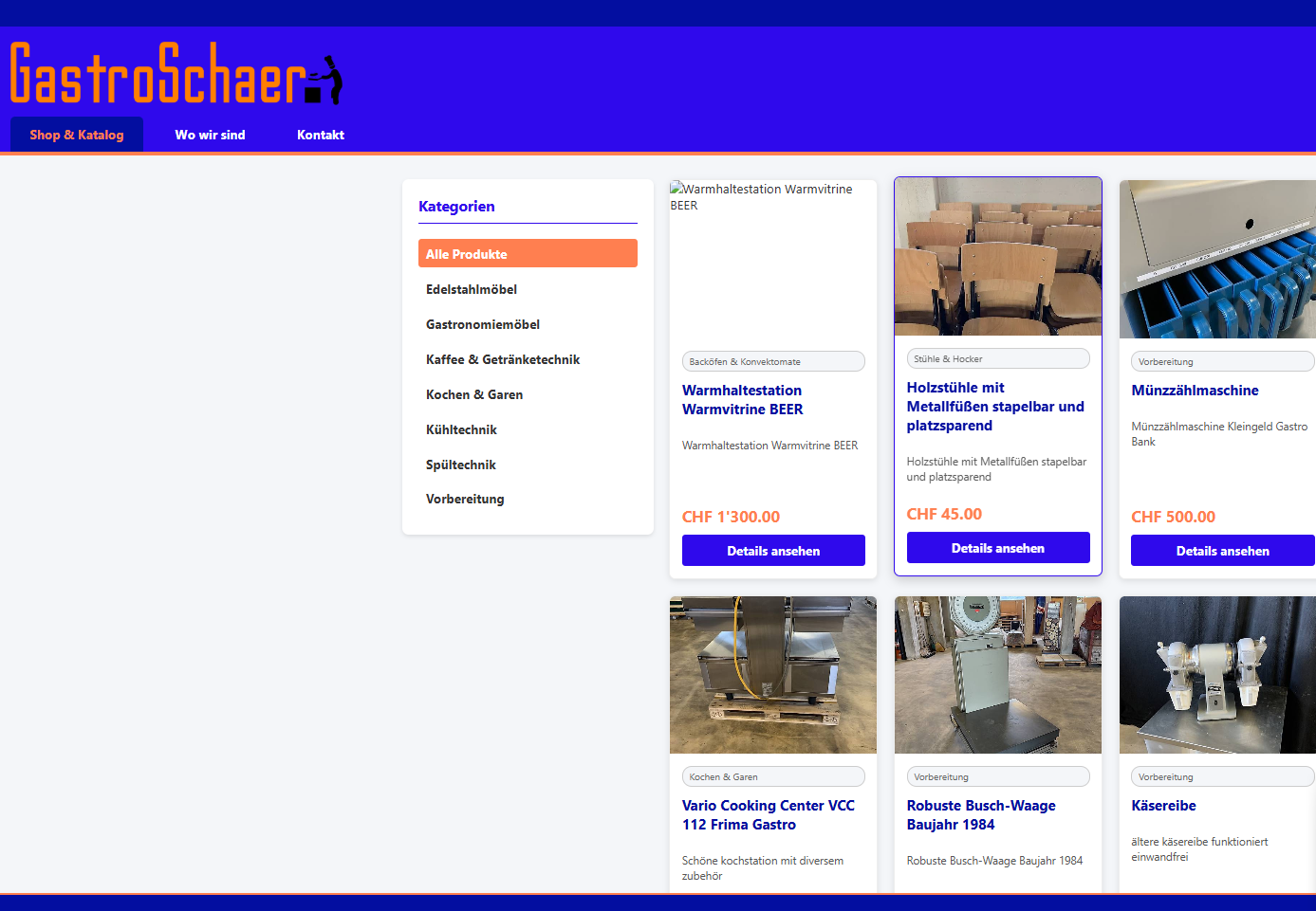 gastroschaer.ch. Verkaufsplattform für professionelle Gastronomieausstattung in der Schweiz.